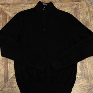Qi 10% Cashmere Men's Black Quarter Zip Sweater
